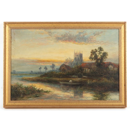 402 - The Henry & Tricia Byrom Collection - William Langley (1852-1920) - RIVER SCENE WITH FIGURE IN A PUN... 