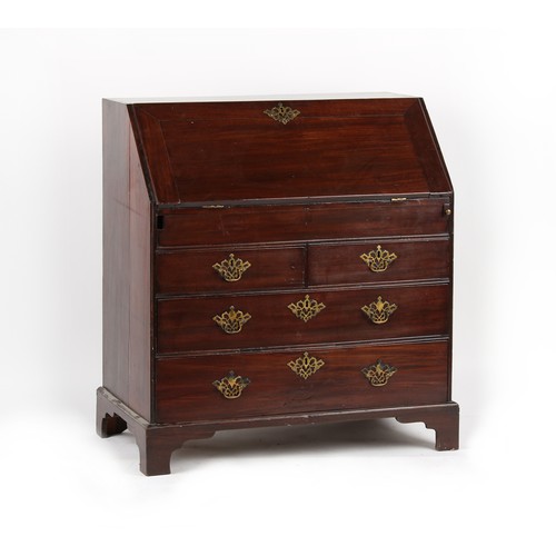 490 - Property of a gentleman - an 18th century George III mahogany fall-front bureau, one loper missing, ... 