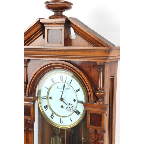 214 - Property of a gentleman - a good quality walnut & thuyawood cased Vienna regulator type wall clock, ... 