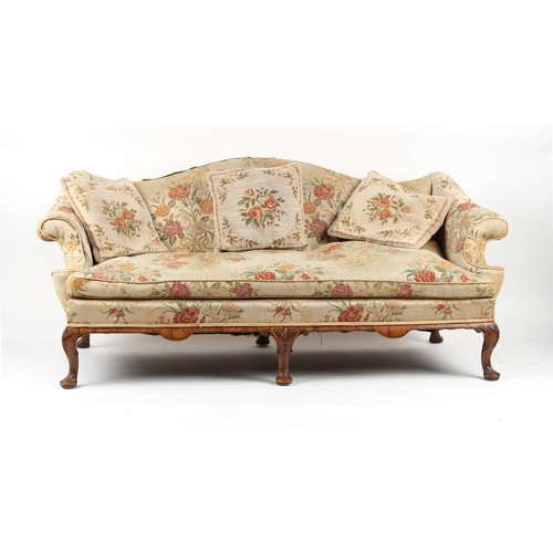 361 - Property of a gentleman - an early 20th century carved walnut & floral upholstered sofa, in the Geor... 