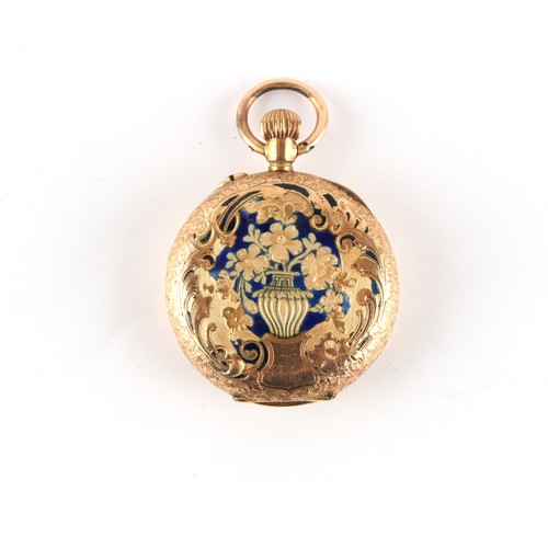 9 - Property of a lady - an early 20th century 14ct gold & enamel cased fob watch, losses to enamel, 29m... 