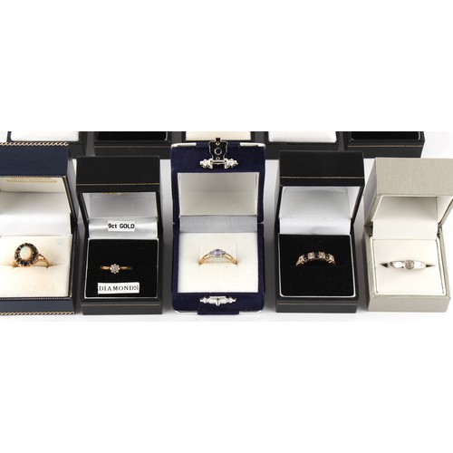 77 - Property of a deceased estate - fifteen assorted 9ct gold gem set rings, some with diamonds, approxi... 