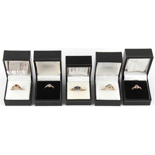 77 - Property of a deceased estate - fifteen assorted 9ct gold gem set rings, some with diamonds, approxi... 