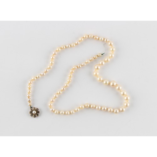 26 - Property of a deceased estate - a cultured pearl single strand necklace, the largest of the graduate... 