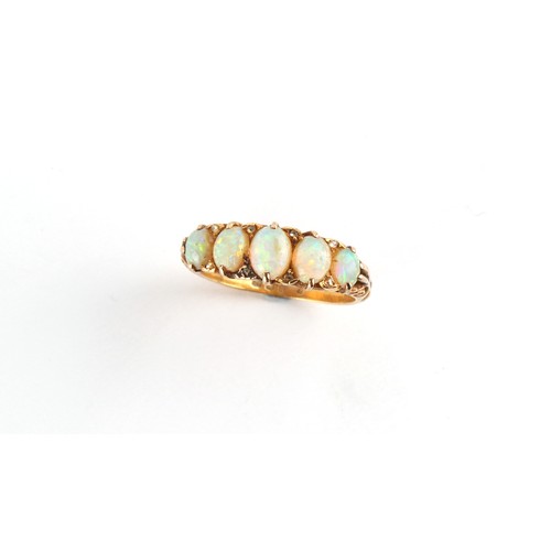 35 - Property of a gentleman - a late 19th / early 20th century 18ct yellow gold opal five stone ring, si... 