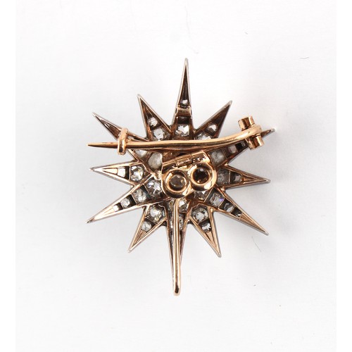 88 - Property of a lady - a Victorian diamond star burst brooch, with folding suspension loop for wearing... 