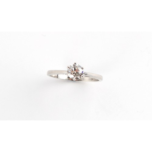 47 - A platinum diamond single stone ring, the round brilliant cut diamond weighing approximately 0.52 ca... 