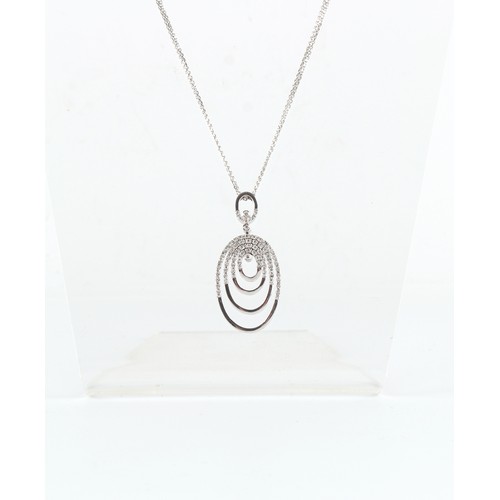 60 - A modern 18ct white gold diamond graduated oval hoop pendant on 18ct white gold chain necklace, the ... 