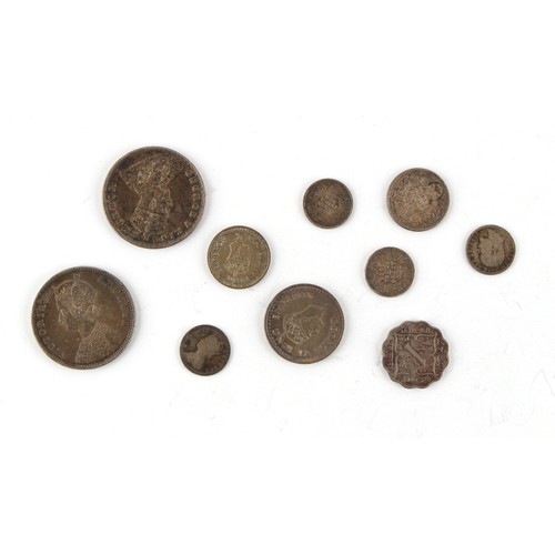 145 - Property of a gentleman - coins - India - ten silver coins including an 1880 one rupee (10).