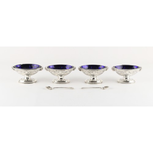 200 - Property of a deceased estate - a set of four George III silver navette shaped pedestal salts with r... 