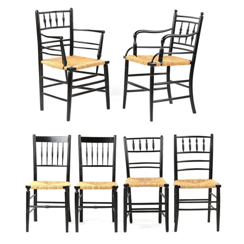 377 - Property of a deceased estate - a group of six late Victorian Aesthetic Movement ebonised chairs inc... 