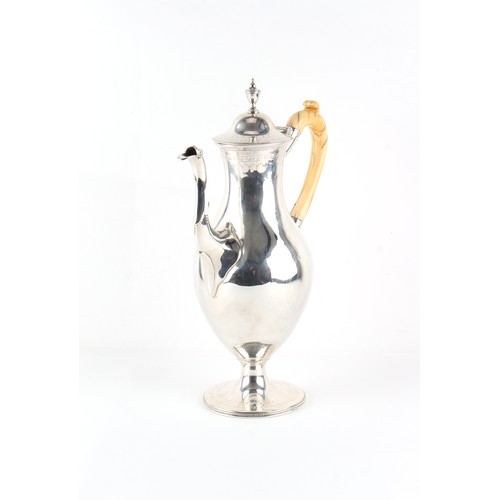 212 - Property of a deceased estate - a George III silver baluster coffee pot, with ivory handle, John Den... 