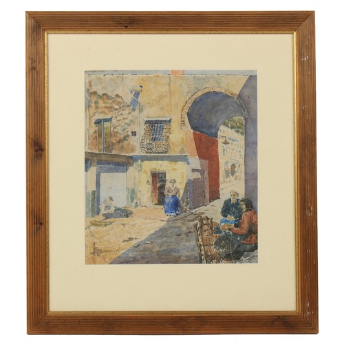 351 - Property of a gentleman - Ross (20th century) - A VILLAGE STREET SCENE WITH FIGURES - watercolour, 1... 