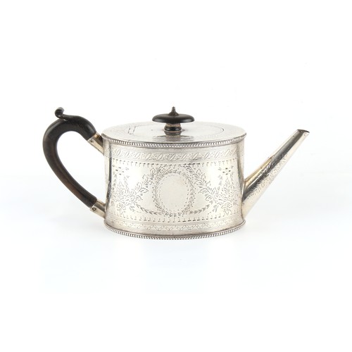 229 - Property of a lady - a Victorian silver teapot, of oval form with engraved decoration, William Hunte... 