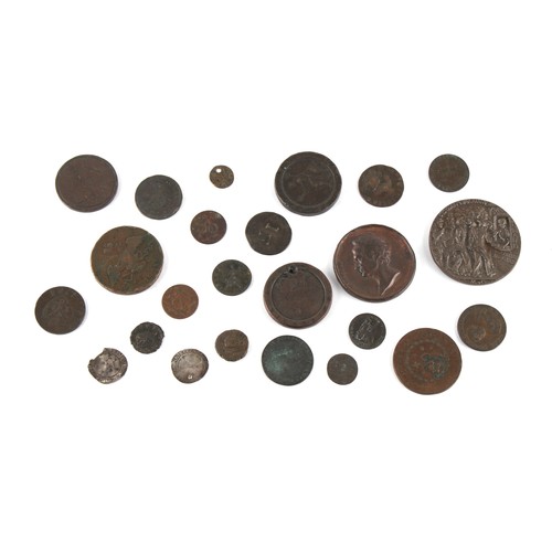 147 - Property of a gentleman - coins - a quantity of assorted coins, medals and tokens including two Engl... 