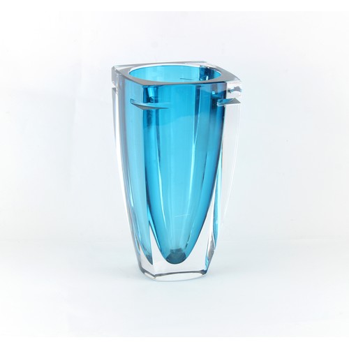 317 - Property of a deceased estate - a Waterford Crystal Sommerso blue glass square tapering vase, 9.75in... 