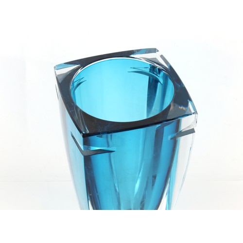 317 - Property of a deceased estate - a Waterford Crystal Sommerso blue glass square tapering vase, 9.75in... 