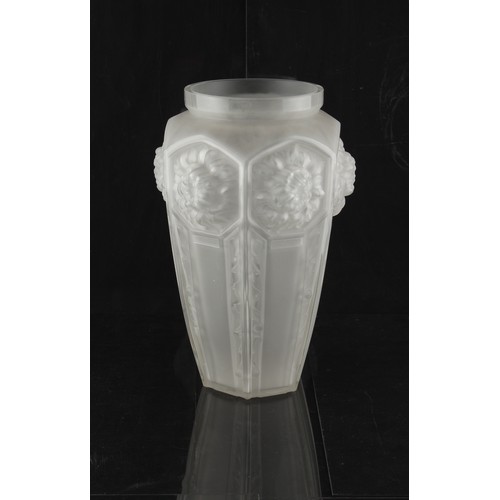 319 - Property of a deceased estate - an early 20th century Art Deco Etling moulded glass hexagonal vase d... 