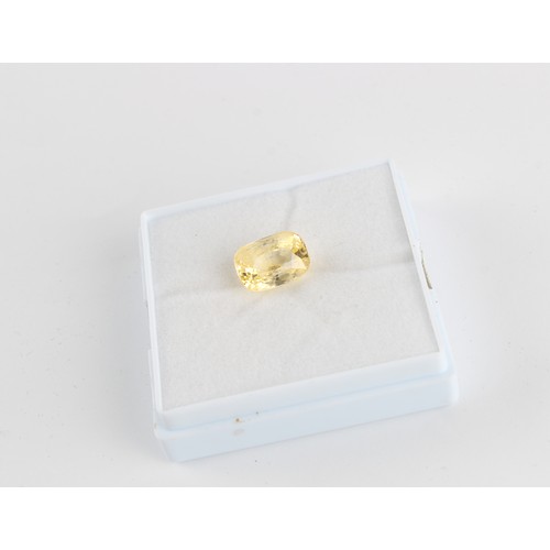 113A - An unmounted GIA certificated untreated Ceylon yellow sapphire, the cushion cut stone weighing 7.52 ... 