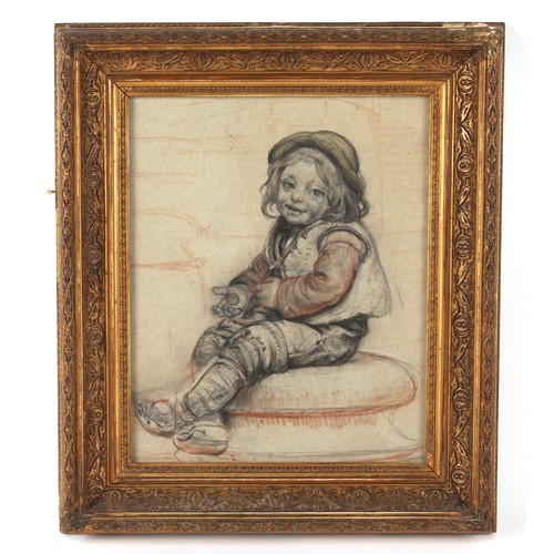 38 - Property of a deceased estate - Continental school - A PEASANT BOY CLUTCHING A COIN - Old Master dra... 