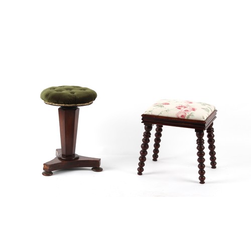 302 - Property of a deceased estate - an early Victorian rosewood adjustable piano stool with trefoil base... 