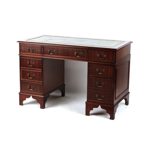 296 - Property of a deceased estate - a reproduction mahogany veneered twin pedestal desk, with green leat... 