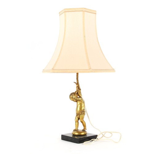 209 - Property of a gentleman - a late 19th / early 20th century gilt bronze putto figural table lamp with... 