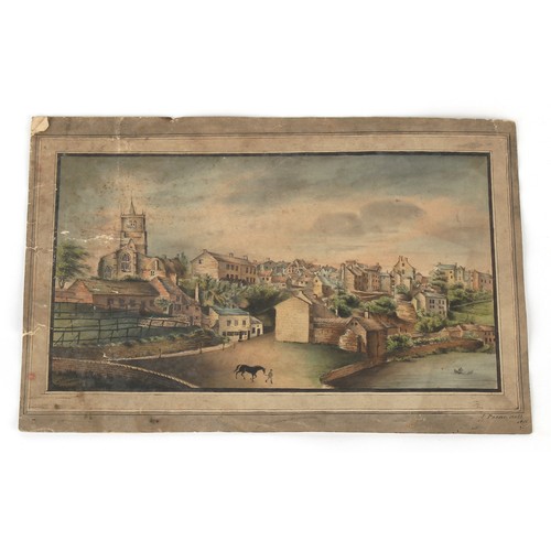 56 - Property of a gentleman - J. Peene (early 19th century naive school) - A VILLAGE SCENE - watercolour... 