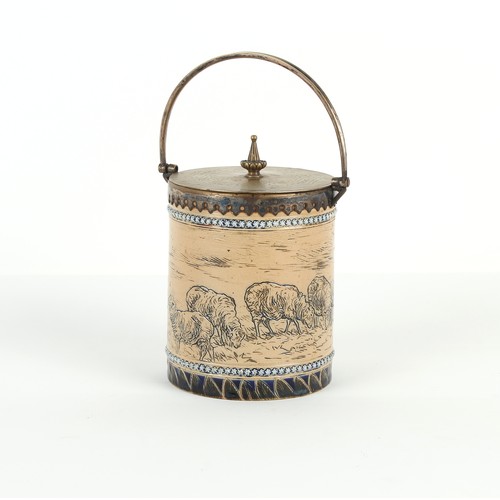 191 - Property of a gentleman - Hannah Barlow for Doulton Lambeth - a Victorian stoneware biscuit barrel w... 