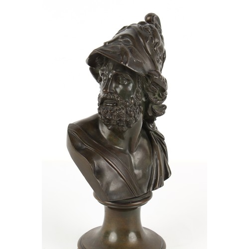 214 - Property of a lady - a late 19th / early 20th century Continental patinated bronze bust of Ajax, 14i... 