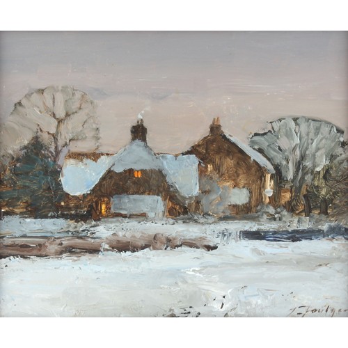 151 - Property of a lady - John Foulger (1942-2007) - 'FARM COTTAGES IN WINTER - NEAR KERSEY, SUFFOLK' - o... 