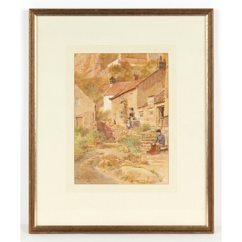 131 - Property of a gentleman - William Egerton Hine (1851-1926) - FISHERFOLK OUTSIDE COTTAGES - watercolo... 