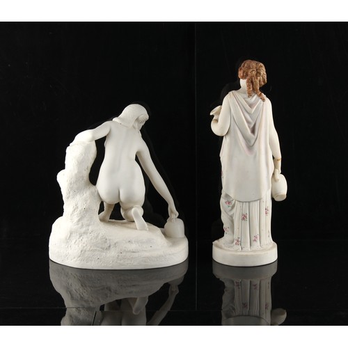 187 - A Victorian parian figure of a kneeling Egyptian maiden water carrier, possibly Goss, 10ins. (25.4cm... 