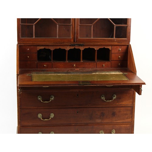 289 - Property of a deceased estate - a George III mahogany fall-front bureau with associated tracery glaz... 