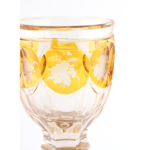 158 - Property of a lady - a 19th century Bohemian amber flashed glass goblet, 6.2ins. (15.7cms.) high; to... 