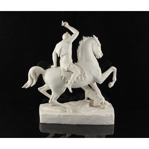 206 - A Victorian parian figure of a Native American Red Indian warrior, on horseback, unmarked, 14.4ins. ... 