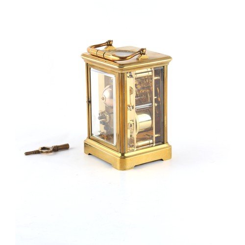 252A - Property of a gentleman - a late 19th / early 20th century French brass cased carriage clock, striki... 