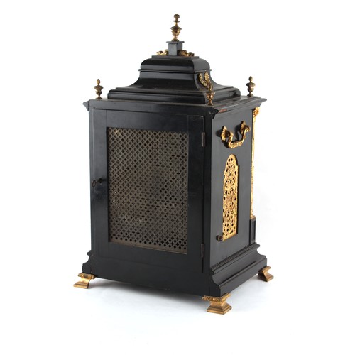 262A - Property of a lady - a late Victorian ormolu mounted ebonised cased table clock, the 8-day twin fuse... 