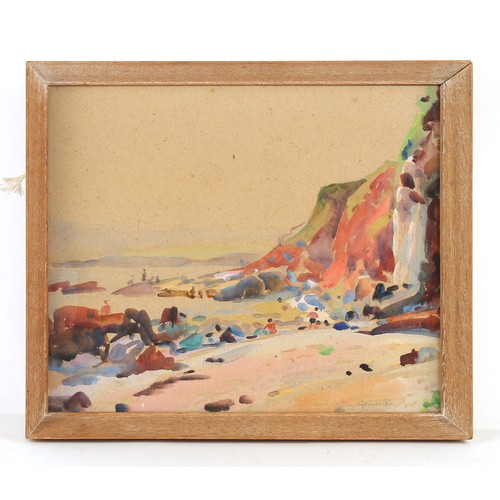 121 - Property of a lady - William Lyons-Wilson (1892-1981) - FIGURES ON THE BEACH AT GOODRINGTON - waterc... 