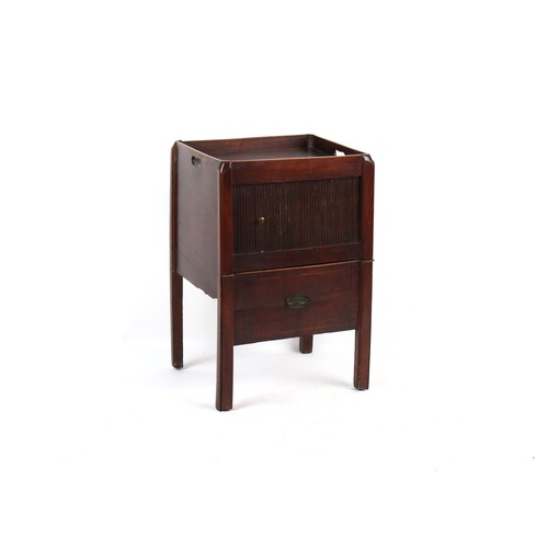 338 - Property of a gentleman - a George III mahogany tray-top commode with tambour front, with pull-out l... 