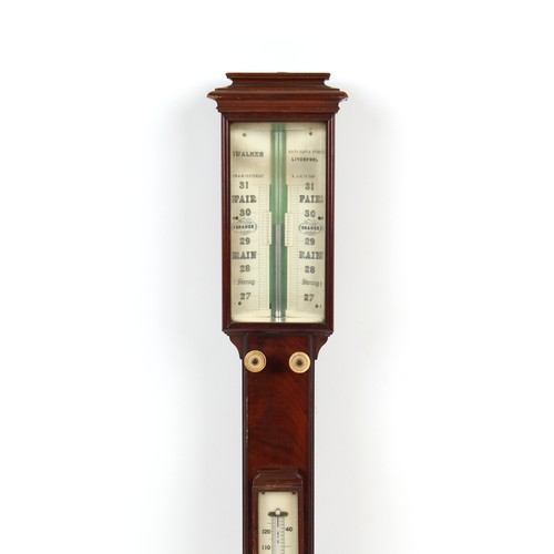 245 - Property of a gentleman - a 19th century mahogany stick barometer, with ivory scales, inscribed WALK... 