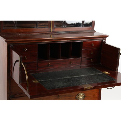 339 - Property of a lady - a George III mahogany secretaire bookcase, with dentil cornice above two tracer... 