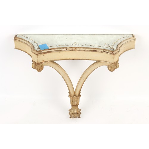 313 - Property of a lady - a painted & silvered console table with verre eglomise decorated mirror inset t... 