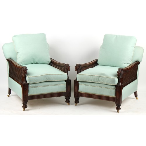 337 - Property of a lady - a good early 20th century bergere three piece suite comprising a pair of armcha... 