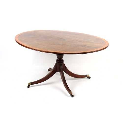 331 - Property of a lady - a George III mahogany & satinwood banded oval tilt-top breakfast table, with tu... 