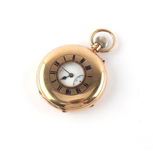 18 - Property of a gentleman - a 9ct gold half hunter cased pocket watch, by J.W. Benson, London, keyless... 