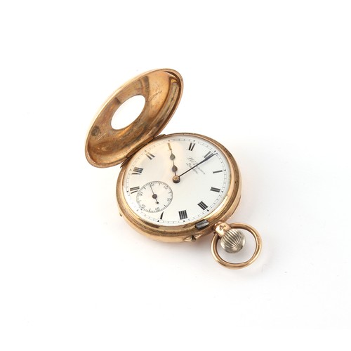 18 - Property of a gentleman - a 9ct gold half hunter cased pocket watch, by J.W. Benson, London, keyless... 