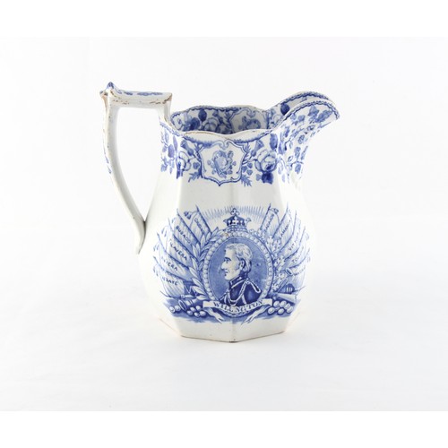 534 - Property of a gentleman - a Victorian blue & white commemorative jug, printed with a portrait of the... 