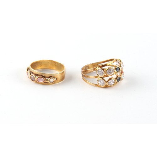 110 - Property of a deceased estate - two modern 18ct yellow gold gem set rings, approximately 7.0 grams t... 