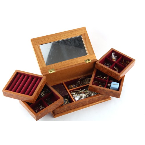 106 - Property of a deceased estate - a wooden jewellery box containing costume jewellery & watches.